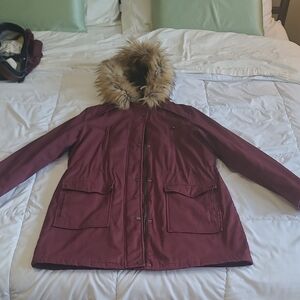 Long Tall Sally Maroon Ski Jacket with Faux Fur Hood